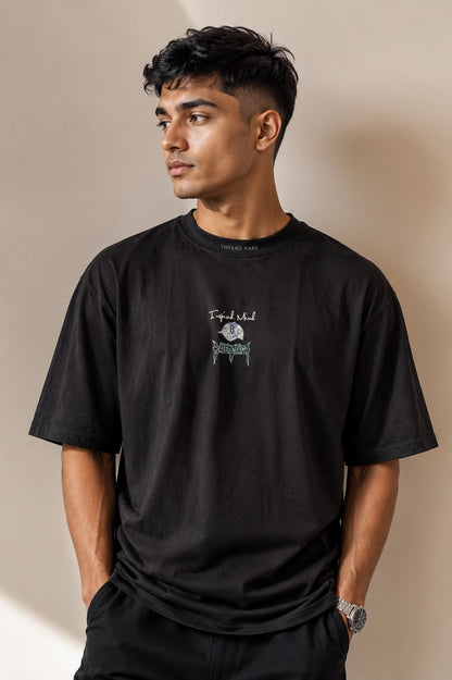 THREAD RARE Inspired Mind Oversized Black Graphic T-Shirt