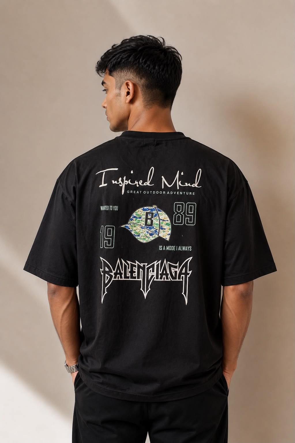 THREAD RARE Inspired Mind Oversized Black Graphic T-Shirt
