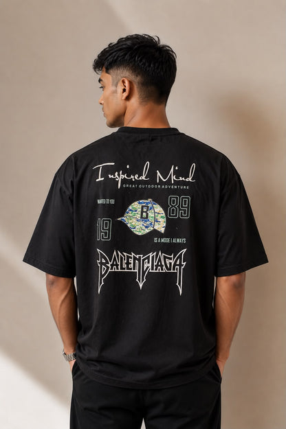 THREAD RARE Inspired Mind Oversized Black Graphic T-Shirt