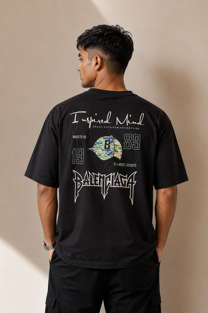 THREAD RARE Inspired Mind Oversized Black Graphic T-Shirt