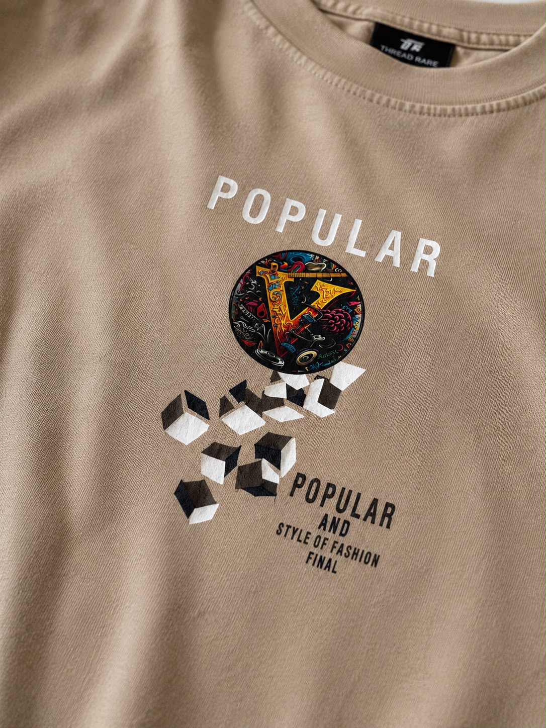THREAD RARE Popular Graphic Oversized T-Shirt – Beige | Premium Streetwear Tee
