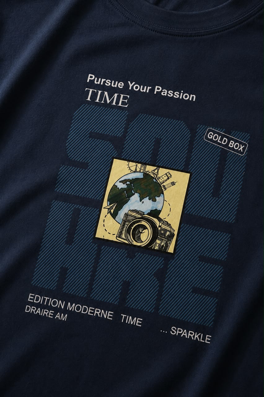 THREAD RARE Pursue Your Passion Oversized Graphic T-Shirt – Navy Blue