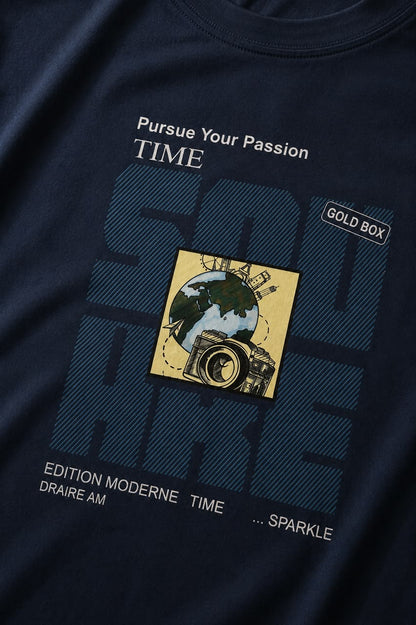 THREAD RARE Pursue Your Passion Oversized Graphic T-Shirt – Navy Blue