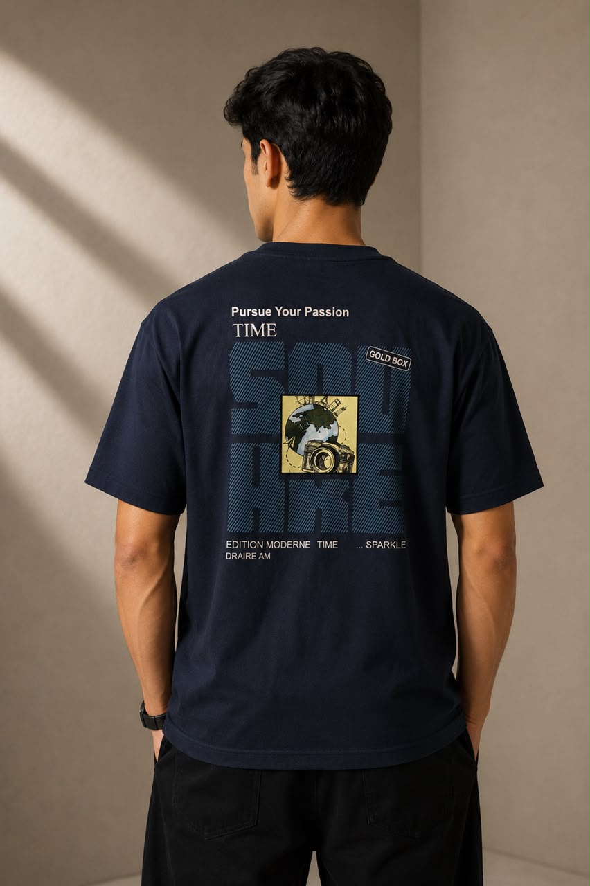 THREAD RARE Pursue Your Passion Oversized Graphic T-Shirt – Navy Blue