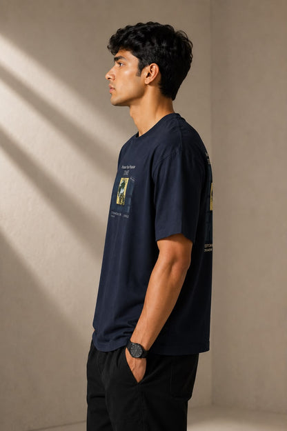 THREAD RARE Pursue Your Passion Oversized Graphic T-Shirt – Navy Blue