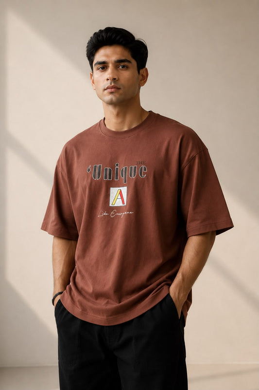 THREAD RARE The Unique Brown Oversized T-Shirt for Men | Premium Cotton Streetwear