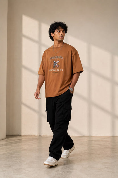 THREAD RARE Oversized Graphic T-Shirt – Brown Vintage Streetwear Tee