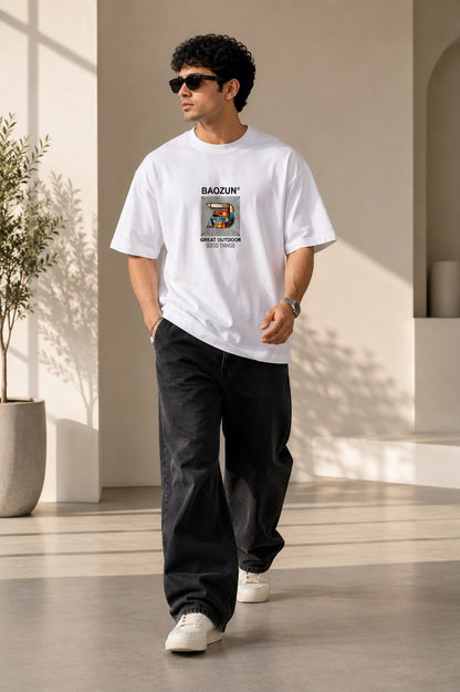 THREAD RARE Oversized White Graphic T-Shirt for Men | Premium Streetwear Cotton Tee