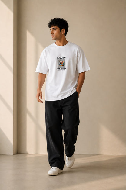 THREAD RARE Oversized White Graphic T-Shirt for Men | Premium Streetwear Cotton Tee