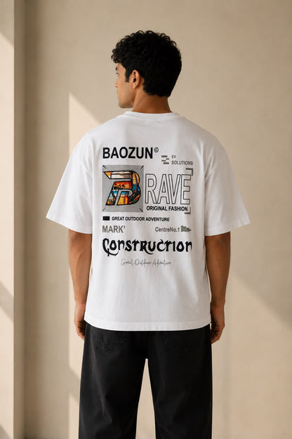 THREAD RARE Oversized White Graphic T-Shirt for Men | Premium Streetwear Cotton Tee