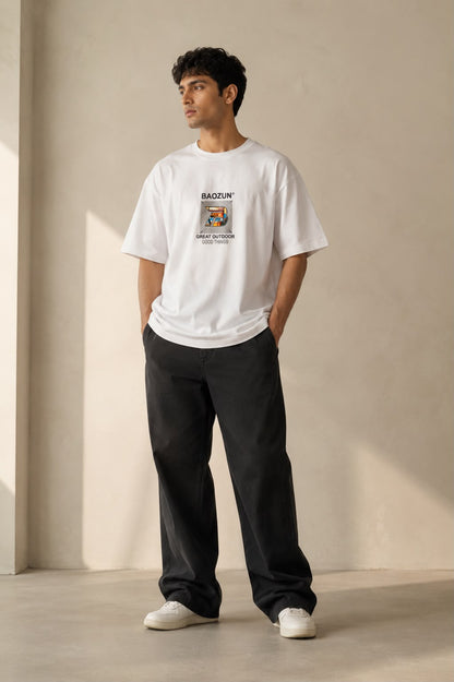 THREAD RARE Oversized White Graphic T-Shirt for Men | Premium Streetwear Cotton Tee