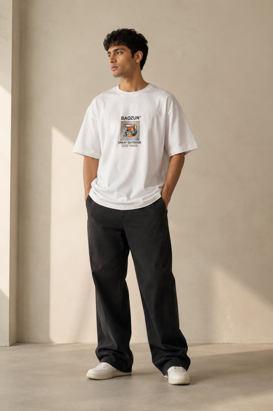 THREAD RARE Oversized White Graphic T-Shirt for Men | Premium Streetwear Cotton Tee