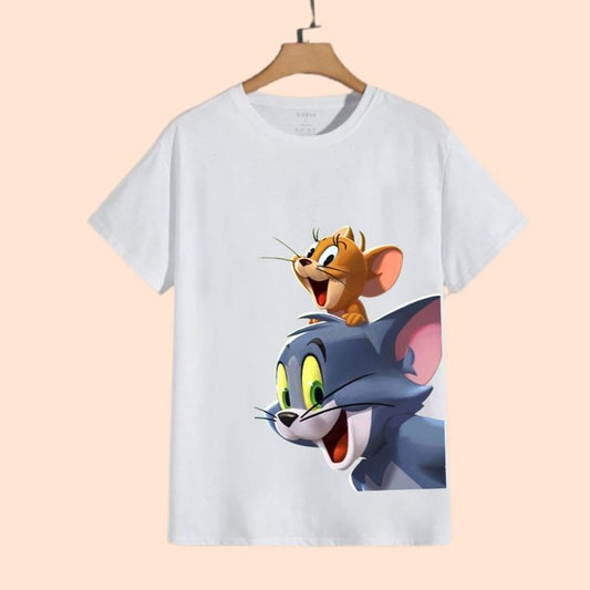 Tom & Jerry Cute Graphic Oversized T-Shirt – White Edition
